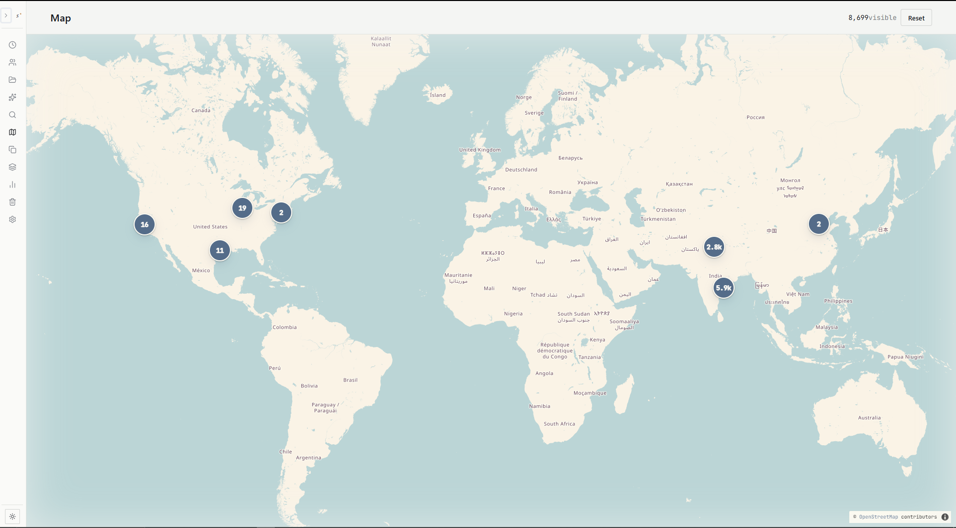 Smriti map view showing photo clusters plotted on a geographic map